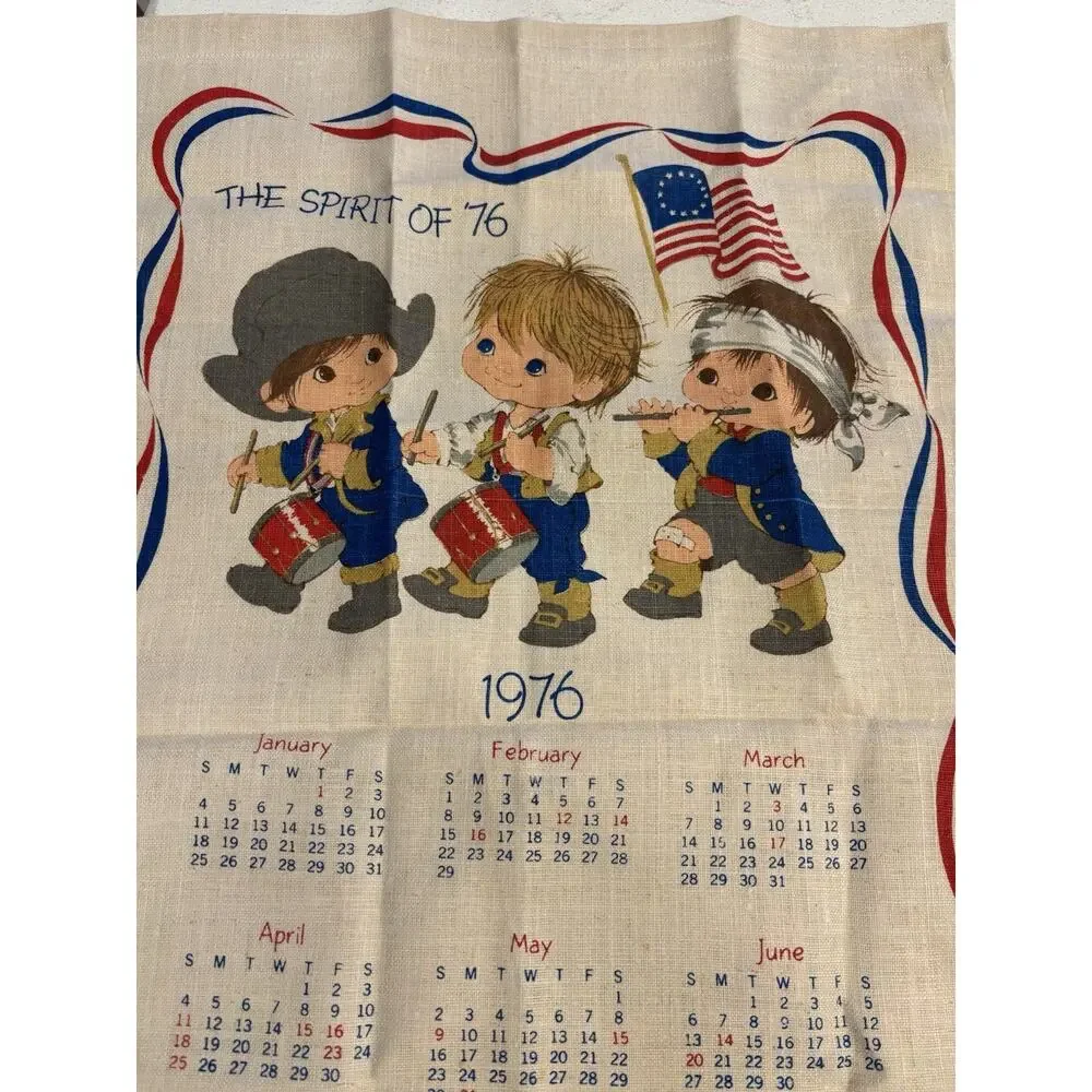 Vtg Hallmark 1976 Bicentennial USA Linen Tea Towel Calendar Bicentennial 250